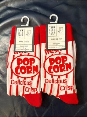 His & Hers "Make It Pop" Red & White Popcorn Graphic Socks - Set of 2 Pairs